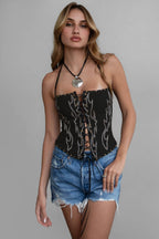 Embroidered Western Halter Bustier Corset Top