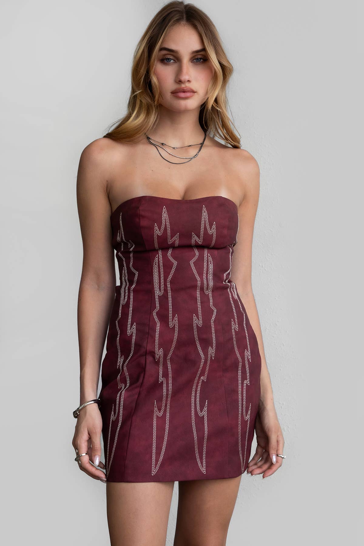 Embroidered Western Strapless Mini Dress