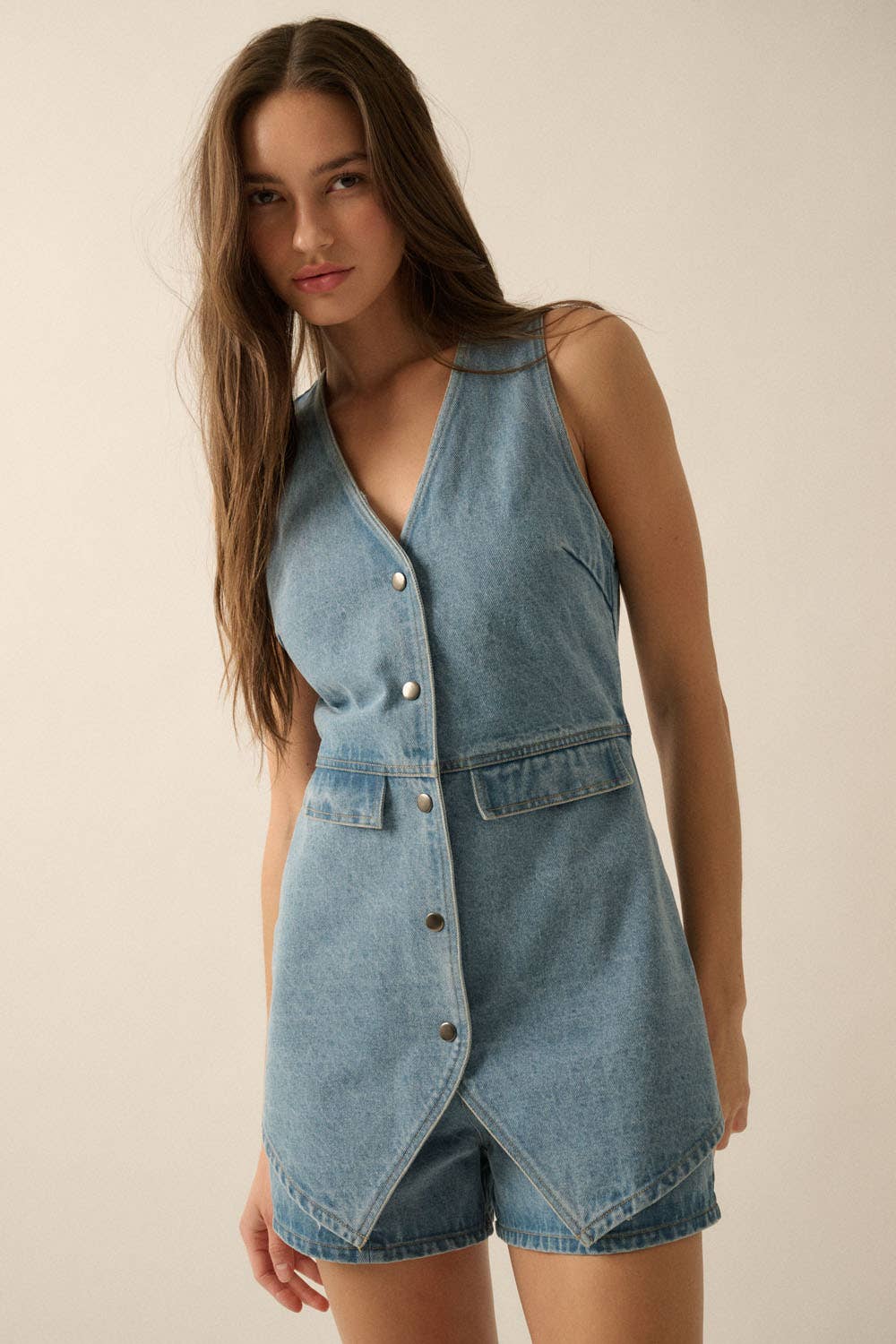 Denim Vest Sleeveless Romper