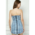 Light Wash Denim Strapless Mini Dress