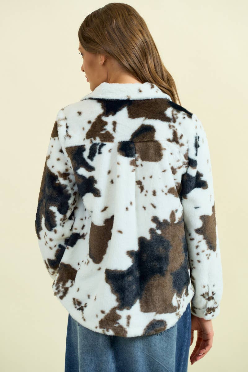 COW FAUX FUR SHACKET