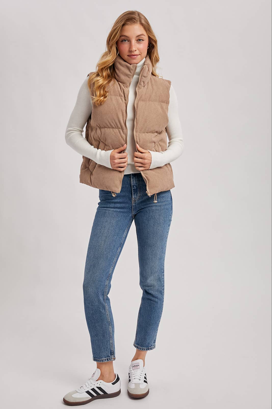 CORDUROY PUFFER VEST ZIPPER FRONT