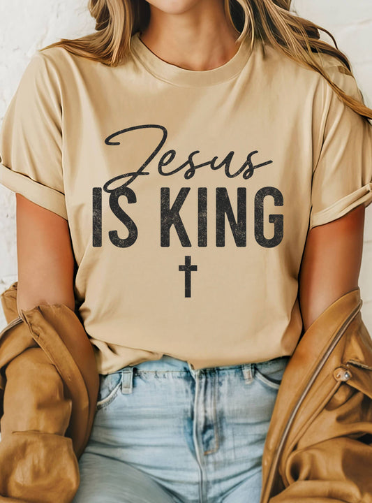 JESUS IS KING CROSS GRAPHIC TSHIRTS: Tan