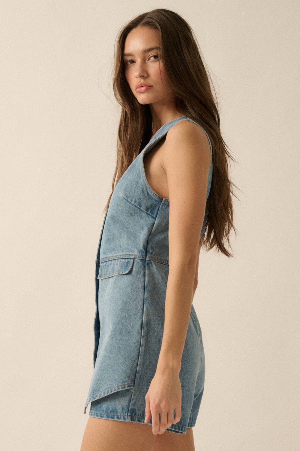 Denim Vest Sleeveless Romper