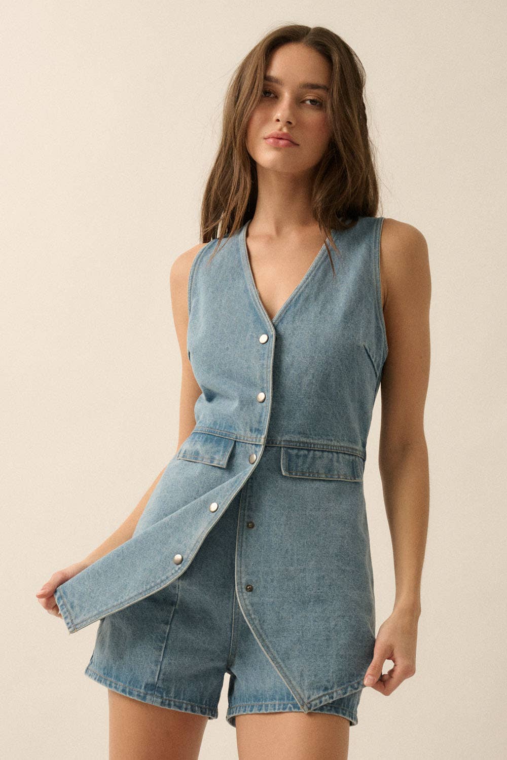 Denim Vest Sleeveless Romper
