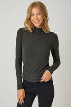 Knit Mock Neck Long Sleeve Top- Black