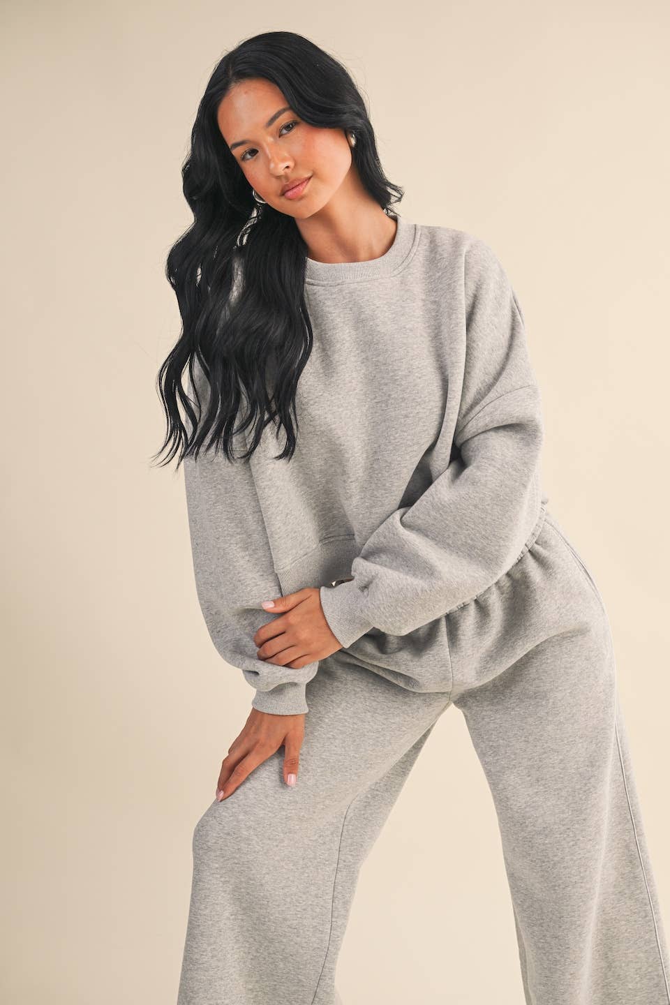 Cozy Fleece Oversized Crewneck Sweatshirt- Heather Grey
