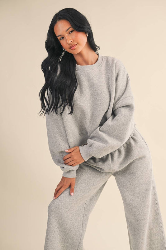 Cozy Fleece Oversized Crewneck Sweatshirt- Heather Grey