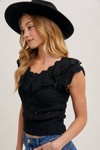 EYELET SWEATER KNIT TOP