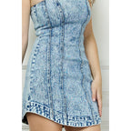 Light Wash Denim Strapless Mini Dress