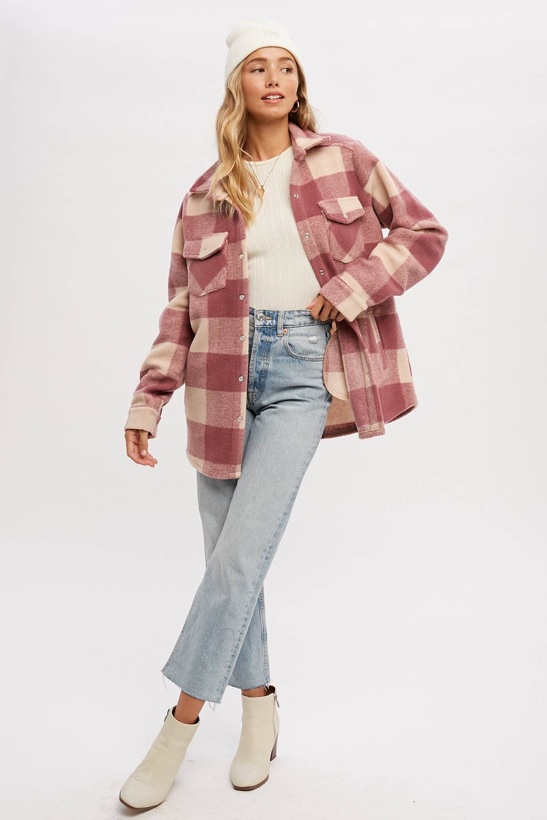 CHECKERED BRUSHED FLANNEL SHACKET- Mauve