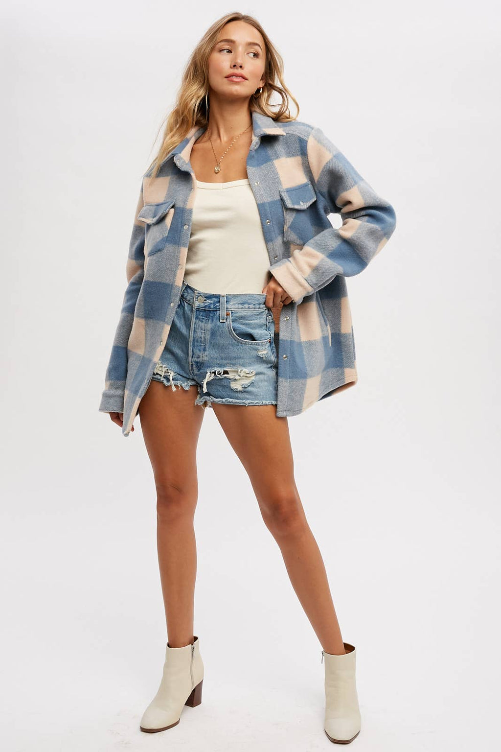 CHECKERED BRUSHED FLANNEL SHACKET- Mauve