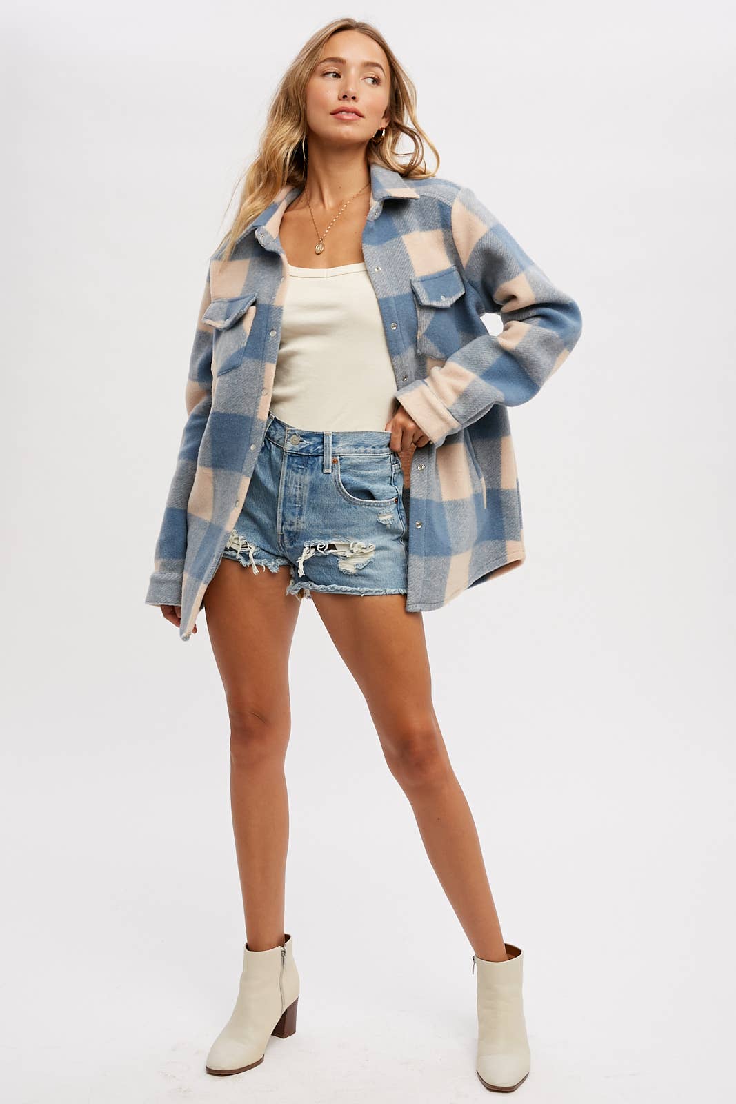 CHECKERED BRUSHED FLANNEL SHACKET- Mauve