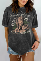Women Cowboy Graphic Print Mineral Wash Top