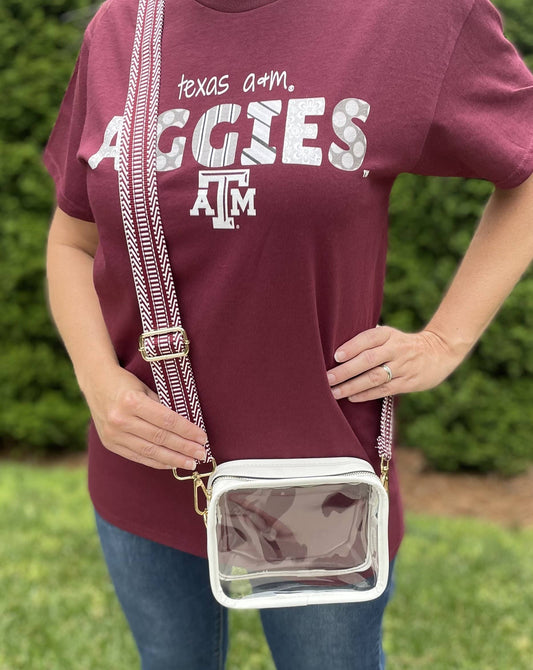 Aggies Maroon and White Bag Strap
