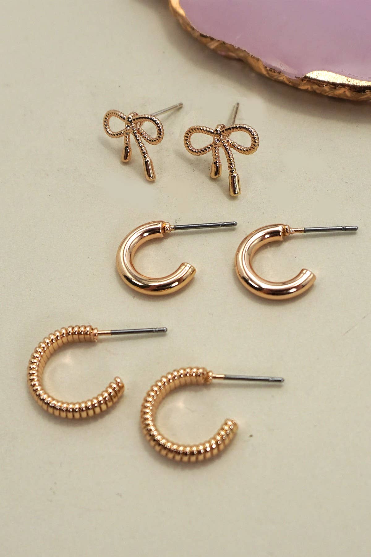 Bow and Hoop Earring Trio Set