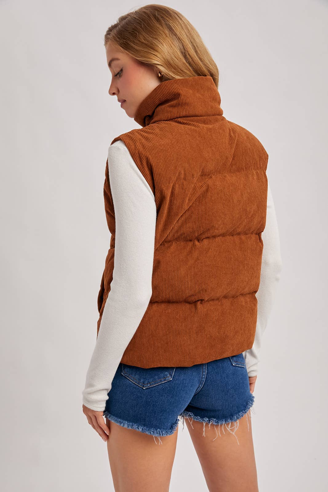 CORDUROY PUFFER VEST ZIPPER FRONT