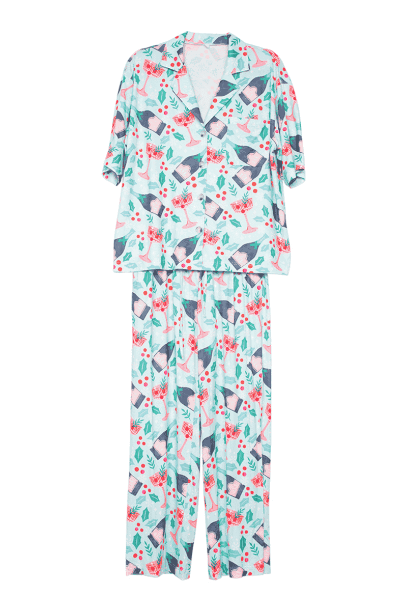 Christmas Champagne & Holly Matching Holiday PJs