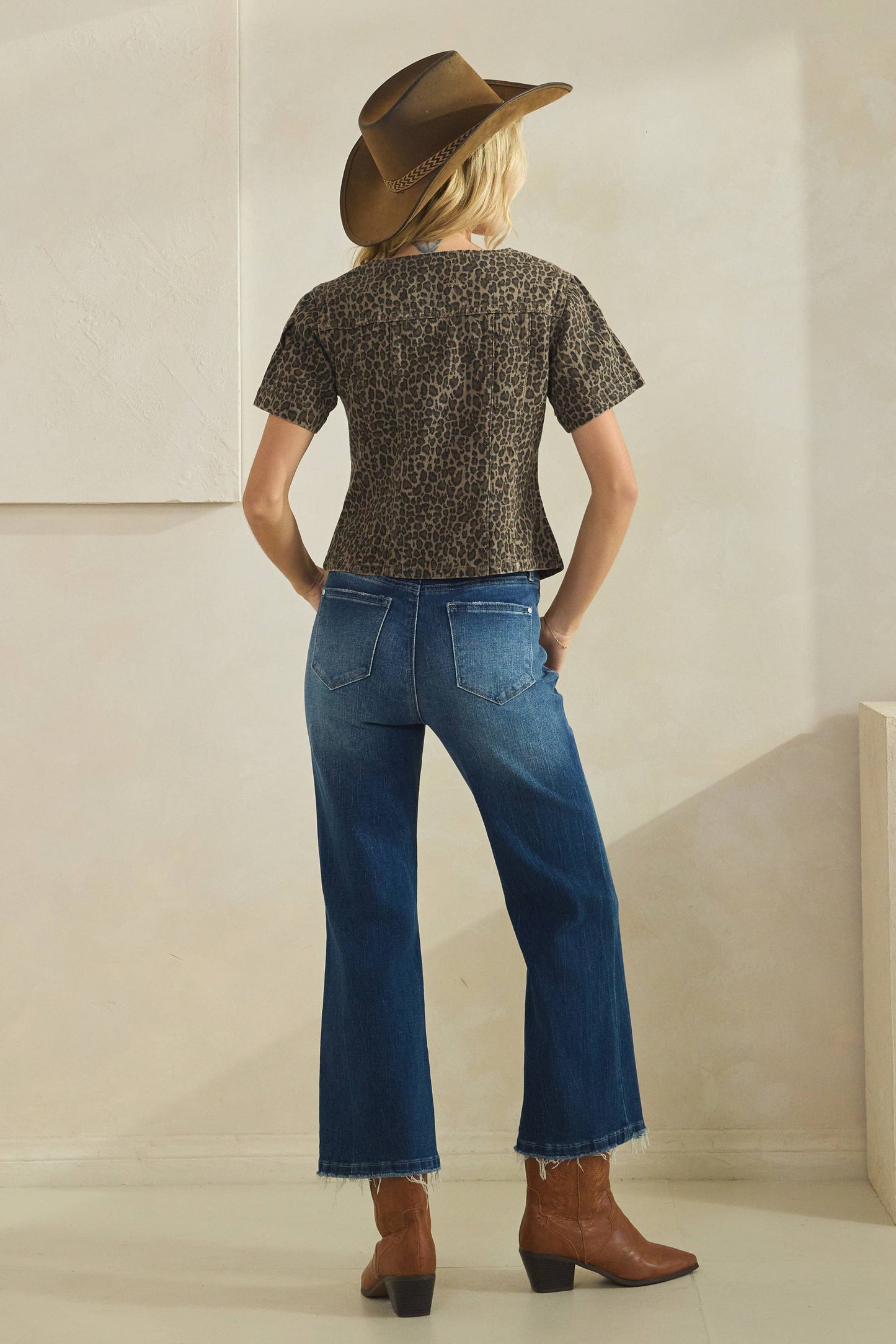 Leopard short sleeve denim top : Leopard / L