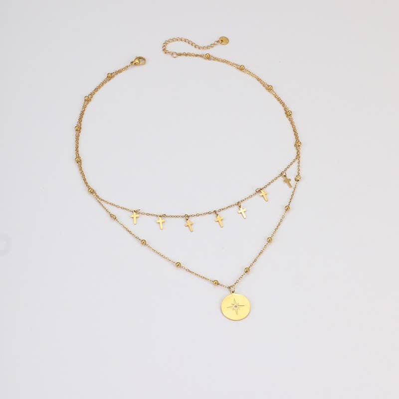 TWO LAYERED CROSS NECKLACE