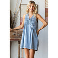 V-neck Puff Sleeve Denim Dress